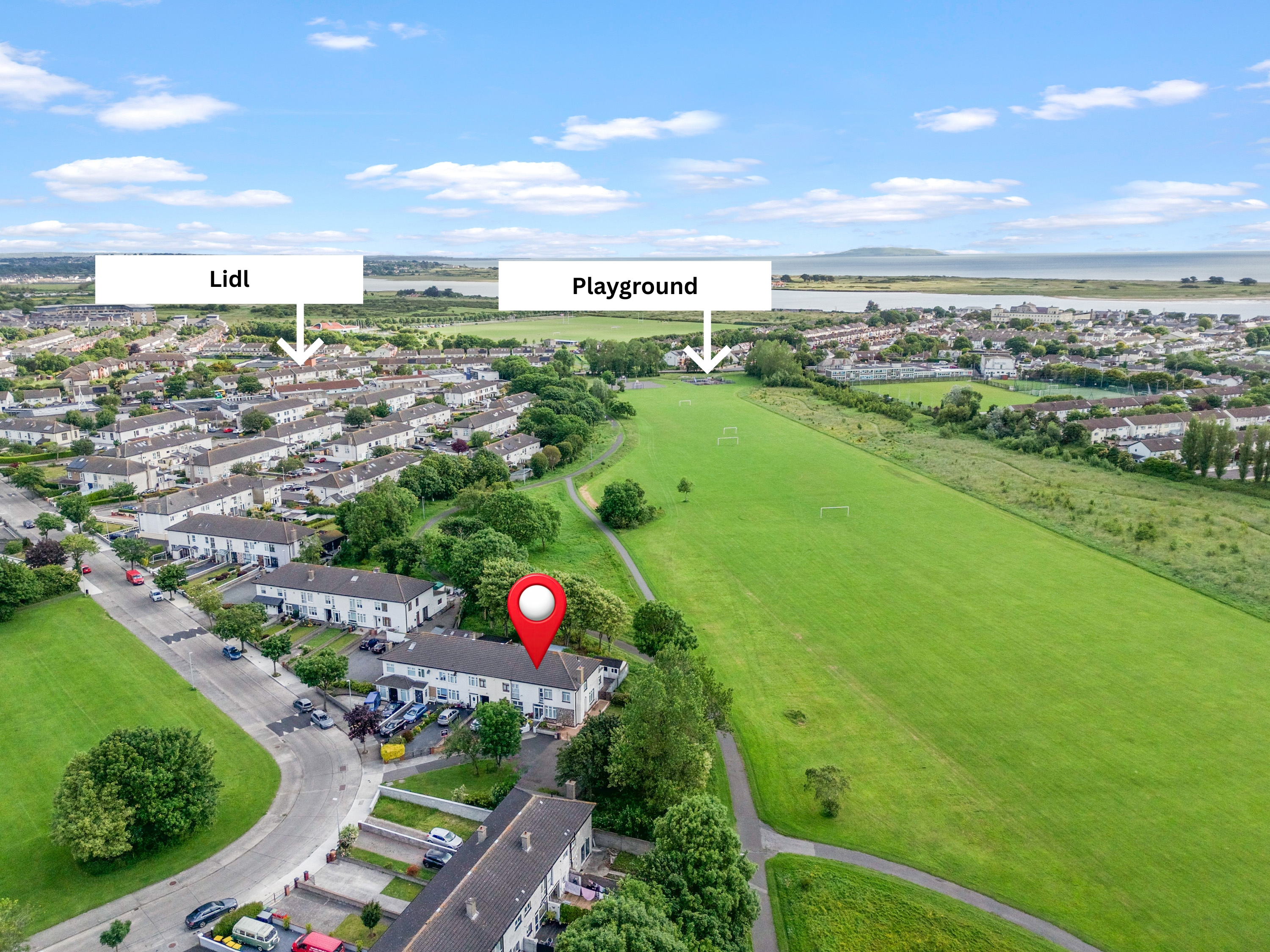 Sea Grange property and surrounding landscape photographed from the air
