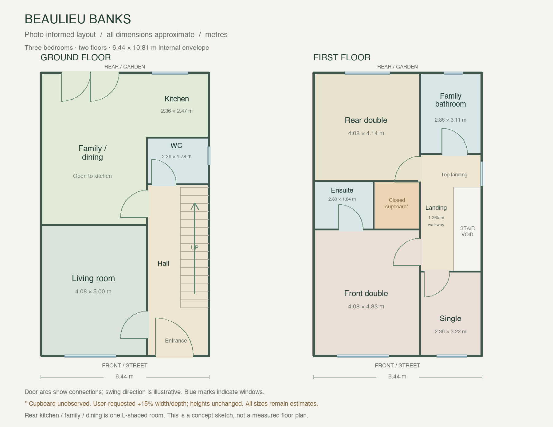 Approximate top-down property layout based on the reference photographs